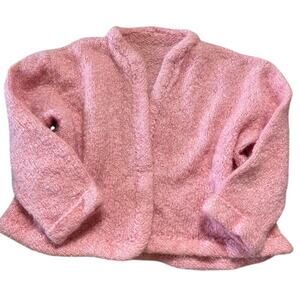 Vintage Y2K Chunk Open Front Relaxed Knit Cardigan Sweater Lounge Pink M